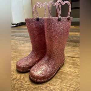 Pink glitter Western Chief Rain Boots with Heart Handles